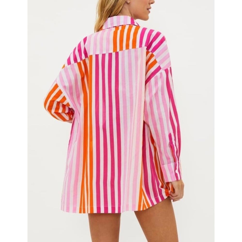 BEACH RIOT Alexa Sunset Stripes Button Down Shirt Womens Small Medium Pink White - Picture 2 of 13